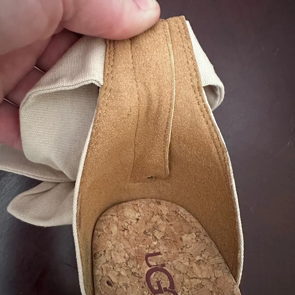 UGG Espadrille Wedge Sandals Womens 9 Cream Bow Ankle Strap Cork Jute Summer
